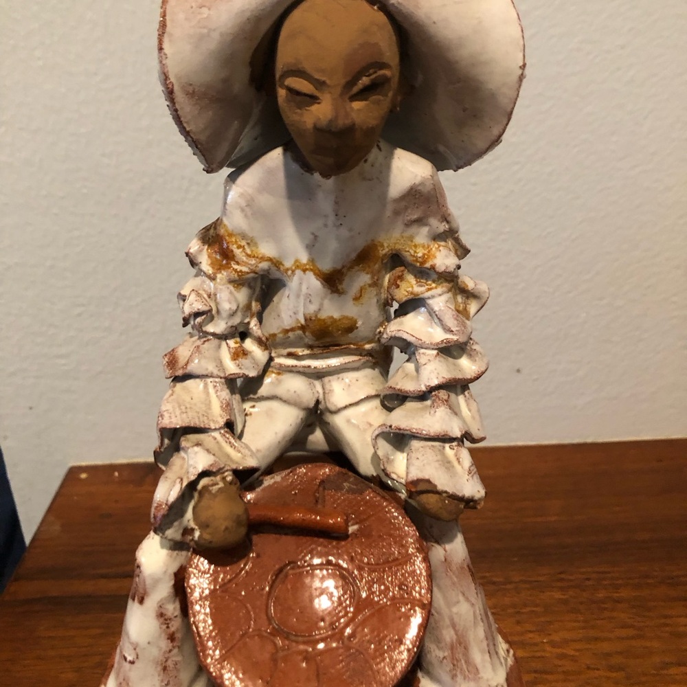 Handcrafted terra cotta glazed vintage figurine from Jamaica